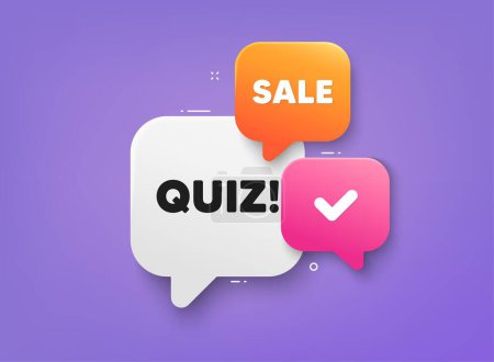 Illustration for Quiz tag. 3d bubble chat banner. Discount offer coupon. Answer question sign. Examination test symbol. Quiz adhesive tag. Promo banner. Vector - Royalty Free Image