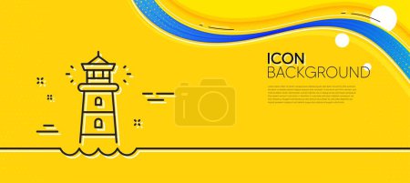 Illustration for Lighthouse line icon. Abstract yellow background. Searchlight tower sign. Beacon symbol. Minimal lighthouse line icon. Wave banner concept. Vector - Royalty Free Image