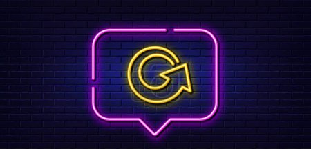 Illustration for Neon light speech bubble. Reload arrow line icon. Update Arrowhead symbol. Navigation pointer sign. Neon light background. Reload glow line. Brick wall banner. Vector - Royalty Free Image