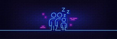 Illustration for Neon light glow effect. Sleep line icon. Family night sign. Sleeping people symbol. 3d line neon glow icon. Brick wall banner. Sleep outline. Vector - Royalty Free Image