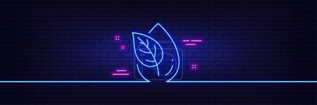 Illustration for Neon light glow effect. Organic product line icon. No artificial colors sign. Natural flavors symbol. 3d line neon glow icon. Brick wall banner. Organic product outline. Vector - Royalty Free Image