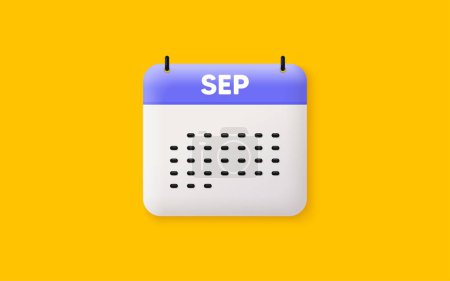 Illustration for Calendar date 3d icon. September month icon. Event schedule Sep date. Meeting appointment planner. Agenda plan, Month schedule 3d calendar and Time planner. September day reminder. Vector - Royalty Free Image