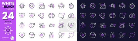 Illustration for Honeymoon travel, Love lock and Ask me line icons for website, printing. Collection of Be true, Love her, Dating chat icons. Romantic dinner, Lgbt, Heartbeat timer web elements. Vector - Royalty Free Image
