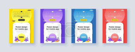 Illustration for Poster frame with phone interface. Referral program tag. Refer a friend sign. Advertising reference symbol. Cellphone offer with quote bubble. Referral program message. Vector - Royalty Free Image