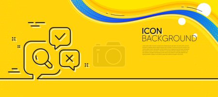 Illustration for Inspect line icon. Abstract yellow background. Quality research sign. Review speech bubbles. Minimal inspect line icon. Wave banner concept. Vector - Royalty Free Image