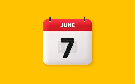 Illustration for Calendar date 3d icon. 7th day of the month icon. Event schedule date. Meeting appointment time. Agenda plan, June month schedule 3d calendar and Time planner. 7th day day reminder. Vector - Royalty Free Image