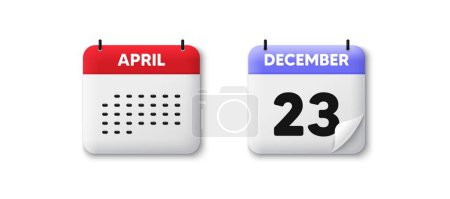 Illustration for Calendar date 3d icon. 23th day of the month icon. Event schedule date. Meeting appointment time. Agenda plan, Month schedule 3d calendar and Time planner. 23th day day reminder. Vector - Royalty Free Image