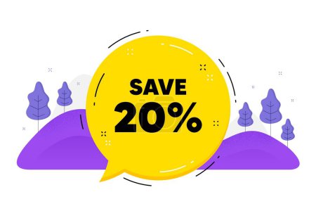 Illustration for Save 20 percent off. Speech bubble chat balloon. Sale Discount offer price sign. Special offer symbol. Talk discount message. Voice dialogue cloud. Vector - Royalty Free Image