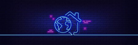 Illustration for Neon light glow effect. Work at home line icon. Outsource job sign. Remote office symbol. 3d line neon glow icon. Brick wall banner. Work home outline. Vector - Royalty Free Image
