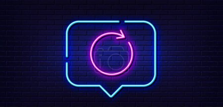 Illustration for Neon light speech bubble. Refresh line icon. Rotation arrow sign. Reset or Reload symbol. Neon light background. Synchronize glow line. Brick wall banner. Vector - Royalty Free Image