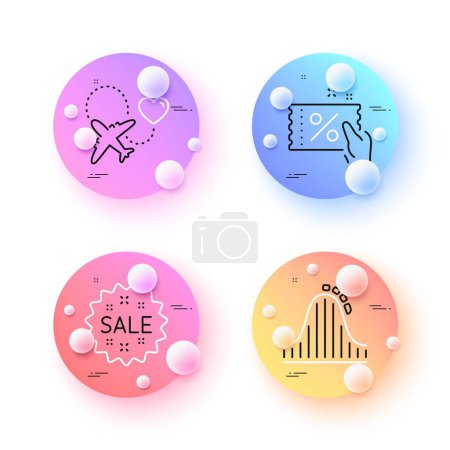 Illustration for Honeymoon travel, Roller coaster and Discount coupon minimal line icons. 3d spheres or balls buttons. Sale icons. For web, application, printing. Love trip, Attraction park, Sale flyer. Vector - Royalty Free Image