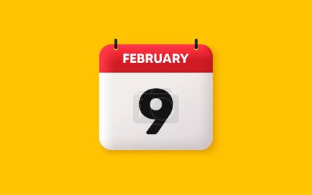 Illustration for Calendar date 3d icon. 9th day of the month icon. Event schedule date. Meeting appointment time. Agenda plan, February month schedule 3d calendar and Time planner. 9th day day reminder. Vector - Royalty Free Image