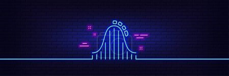 Illustration for Neon light glow effect. Roller coaster line icon. Amusement park sign. Carousels symbol. 3d line neon glow icon. Brick wall banner. Roller coaster outline. Vector - Royalty Free Image