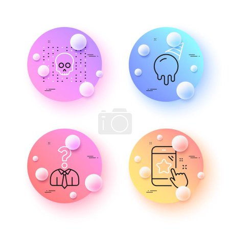 Illustration for Ice cream, Cyber attack and Hiring employees minimal line icons. 3d spheres or balls buttons. Star rating icons. For web, application, printing. Sundae cone, Phishing skull, Human resources. Vector - Royalty Free Image