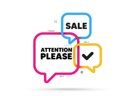 Illustration for Attention please tag. Ribbon bubble chat banner. Discount offer coupon. Special offer sign. Important information symbol. Attention please adhesive tag. Promo banner. Vector - Royalty Free Image