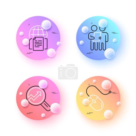 Illustration for Internet documents, Analytics and Computer mouse minimal line icons. 3d spheres or balls buttons. Survey icons. For web, application, printing. Web page, Audit analysis, Pc device. Contract. Vector - Royalty Free Image