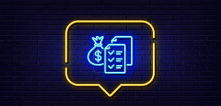 Illustration for Neon light speech bubble. Accounting wealth line icon. Audit report sign. Check finance symbol. Neon light background. Accounting wealth glow line. Brick wall banner. Vector - Royalty Free Image
