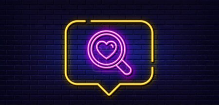 Illustration for Neon light speech bubble. Love dating line icon. Search relationships sign. Valentines day symbol. Neon light background. Search love glow line. Brick wall banner. Vector - Royalty Free Image