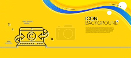 Illustration for Copywriting notebook line icon. Abstract yellow background. copyright sign. Media content symbol. Minimal copywriting notebook line icon. Wave banner concept. Vector - Royalty Free Image