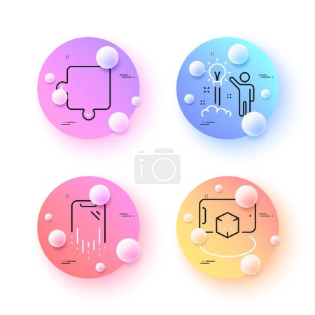 Illustration for Augmented reality, Puzzle and Creative idea minimal line icons. 3d spheres or balls buttons. Smartphone recovery icons. For web, application, printing. Phone simulation, Puzzle piece, Startup. Vector - Royalty Free Image