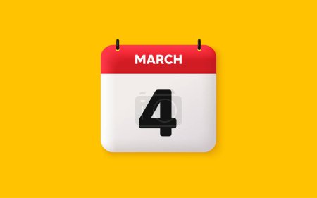 Illustration for Calendar date 3d icon. 4th day of the month icon. Event schedule date. Meeting appointment time. Agenda plan, March month schedule 3d calendar and Time planner. 4th day day reminder. Vector - Royalty Free Image