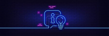 Illustration for Neon light glow effect. Lamp line icon. Idea light bulb sign. Interior illuminate symbol. 3d line neon glow icon. Brick wall banner. Lamp outline. Vector - Royalty Free Image