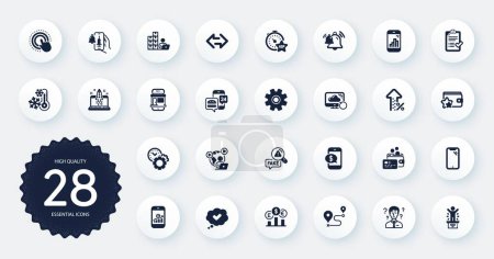 Illustration for Set of Technology icons, such as Graph phone, Approved checklist and Vip timer flat icons. Currency rate, Fake news, Vaccine announcement web elements. Start business, Freezing. Circle buttons. Vector - Royalty Free Image