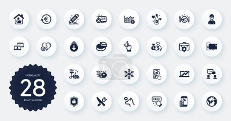 Illustration for Set of Business icons, such as Computer, Exchange currency and Electricity flat icons. Sales diagram, Operational excellence, People chatting web elements. Pie chart, Foreman. Circle buttons. Vector - Royalty Free Image