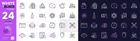 Illustration for Screwdriverl, Map and Consolidation line icons for website, printing. Collection of Bill accounting, Reject, Refresh bitcoin icons. Meeting, Safe time, Swipe up web elements. Vector - Royalty Free Image