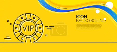 Illustration for Vip poker chip line icon. Abstract yellow background. Very important person casino sign. Member club privilege symbol. Minimal vip chip line icon. Wave banner concept. Vector - Royalty Free Image