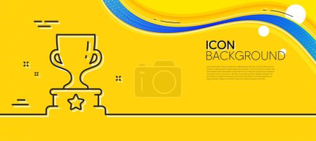 Illustration for Winner cup line icon. Abstract yellow background. Award trophy sign. Best achievement symbol. Minimal winner cup line icon. Wave banner concept. Vector - Royalty Free Image