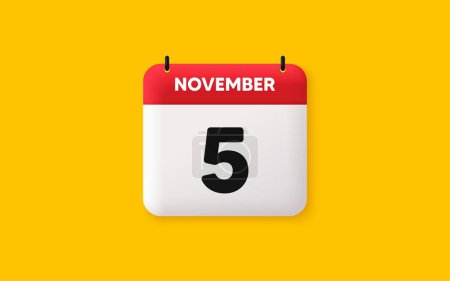Illustration for Calendar date 3d icon. 5th day of the month icon. Event schedule date. Meeting appointment time. Agenda plan, November month schedule 3d calendar and Time planner. 5th day day reminder. Vector - Royalty Free Image