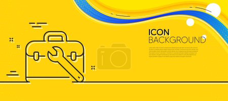 Illustration for Spanner tool line icon. Abstract yellow background. Repair tool case sign. Fix instruments symbol. Minimal tool case line icon. Wave banner concept. Vector - Royalty Free Image