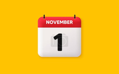 Illustration for Calendar date 3d icon. 1st day of the month icon. Event schedule date. Meeting appointment time. Agenda plan, November month schedule 3d calendar and Time planner. 1st day day reminder. Vector - Royalty Free Image