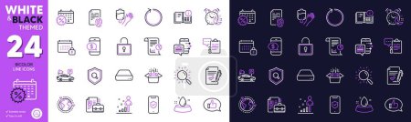 Illustration for Packing boxes, Blood and Feedback line icons for website, printing. Collection of Alarm, Clipboard, Inspect icons. Food order, Fingerprint, Stats web elements. Mini pc, Phone protection, Lock. Vector - Royalty Free Image