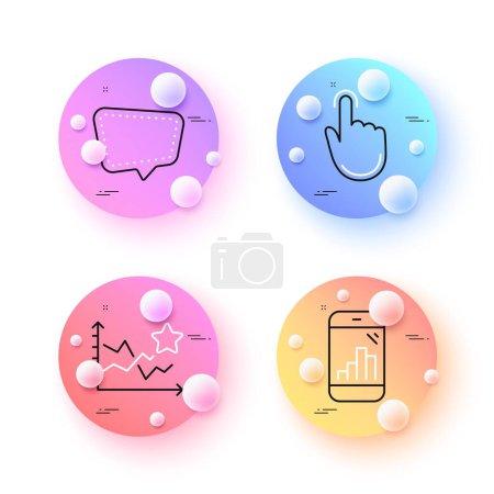 Ilustración de Hand click, Ranking stars and Chat message minimal line icons. 3d spheres or balls buttons. Graph phone icons. For web, application, printing. Location pointer, Winner results, Speech bubble. Vector - Imagen libre de derechos