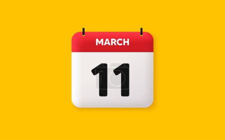 Illustration for Calendar date 3d icon. 11th day of the month icon. Event schedule date. Meeting appointment time. Agenda plan, March month schedule 3d calendar and Time planner. 11th day day reminder. Vector - Royalty Free Image