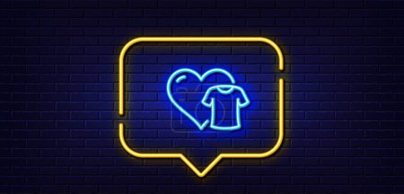 Ilustración de Neon light speech bubble. Clothing donation line icon. Charity shirt sign. Heart symbol. Neon light background. Clothing glow line. Brick wall banner. Vector - Imagen libre de derechos