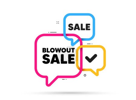 Illustration for Blowout sale tag. Ribbon bubble chat banner. Discount offer coupon. Special offer price sign. Advertising discounts symbol. Blowout sale adhesive tag. Promo banner. Vector - Royalty Free Image