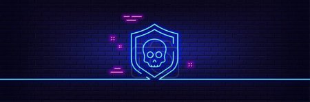 Illustration for Neon light glow effect. Cyber attack line icon. Ransomware threat sign. Data protection symbol. 3d line neon glow icon. Brick wall banner. Cyber attack outline. Vector - Royalty Free Image