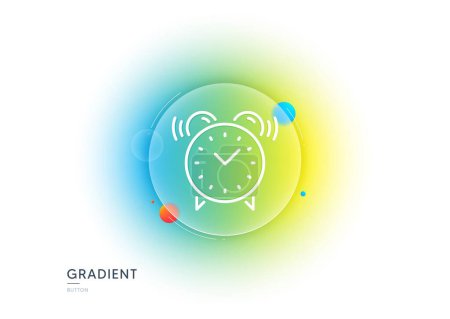 Illustration for Alarm clock line icon. Gradient blur button with glassmorphism. Time or watch sign. Transparent glass design. Alarm clock line icon. Vector - Royalty Free Image