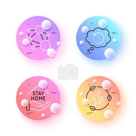 Téléchargez les illustrations : Green electricity, Stay home and Recovery data minimal line icons. 3d spheres or balls buttons. Integrity icons. For web, application, printing. Vector - en licence libre de droit