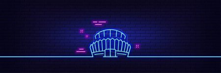 Illustration for Neon light glow effect. Sports stadium line icon. Arena sign. Sport complex symbol. 3d line neon glow icon. Brick wall banner. Sports stadium outline. Vector - Royalty Free Image