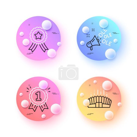 Illustration for Winner ribbon, Reward and Ole chant minimal line icons. 3d spheres or balls buttons. Arena stadium icons. For web, application, printing. Best award, First place, Megaphone. Vector - Royalty Free Image