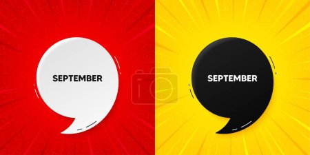 Illustration for September month icon. Flash offer banner with quote. Event schedule Sep date. Meeting appointment planner. Starburst beam banner. September speech bubble. Vector - Royalty Free Image