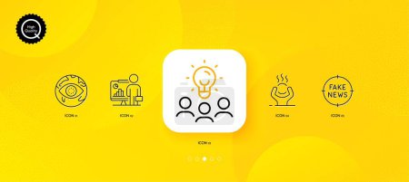 Illustration for Business idea, Difficult stress and Fake news minimal line icons. Yellow abstract background. Teacher, Cyber attack icons. For web, application, printing. Vector - Royalty Free Image