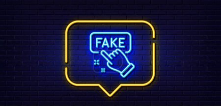 Illustration for Neon light speech bubble. Fake information line icon. Propaganda conspiracy sign. Web wrong truth symbol. Neon light background. Fake information glow line. Brick wall banner. Vector - Royalty Free Image