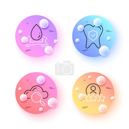 Illustration for Human rating, Cloud computing and Water splash minimal line icons. 3d spheres or balls buttons. Dental insurance icons. For web, application, printing. Best employee, Search data, Aqua drop. Vector - Royalty Free Image