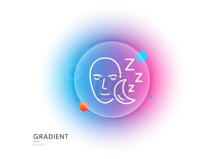 Ilustración de Sleep line icon. Gradient blur button with glassmorphism. Night rest sign. Sleeping face symbol. Transparent glass design. Sleep line icon. Vector - Imagen libre de derechos