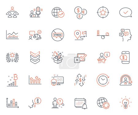 Téléchargez les illustrations : Education icons set. Included icon as Stop stress, Interview job and Creativity web elements. Cyber attack, Lgbt, Lawyer icons. Idea, Trade infochart, Star target web signs. Messages. Vector - en licence libre de droit
